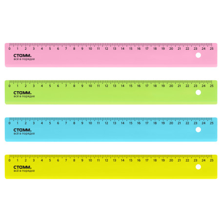 Ruler 25cm STAMM, plastic, transparent, neon colors, assorted