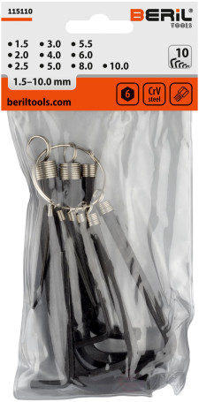 Набор Г-обр. шестигранников 10 пр. (1,5-10,0мм)(на кольце) BERIL