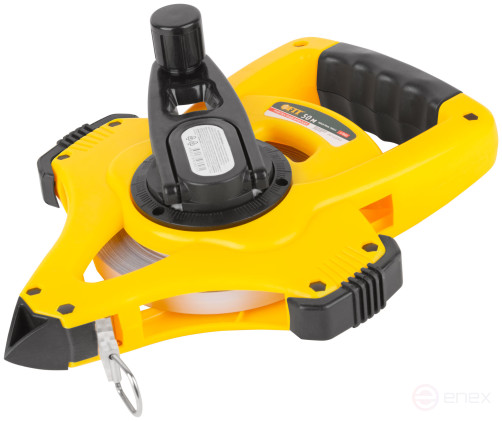 Geodetic tape measure, steel tape, open plastic case, fast-forward, rubberized handle 50 m