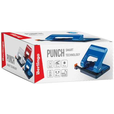 Energy-saving hole punch Berlingo "Smart Technology" 25 l., metal, retainer, ruler, assorted