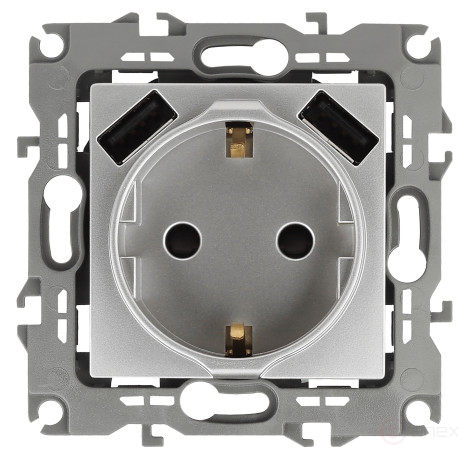 Розетка ЭРА Серия 12 12-4109-03 2P+E 16A-250В штор. с 2xUSB 5В-3А алюминий