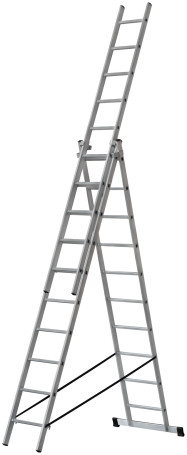 Three-section aluminum ladder, 3 x 10 steps, H=285/481/674 cm, weight 12.19 kg