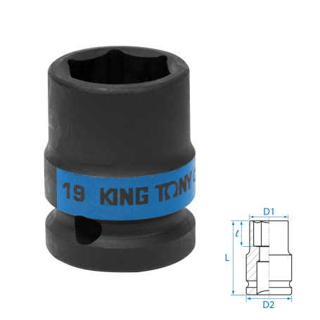 Головка торцевая ударная шестигранная 1/2", 19 мм KING TONY 453519M