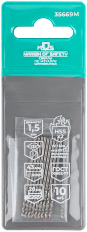 HSS ground metal drills, 135° sharpening angle, 1.5 x 43 mm (10 pcs.)