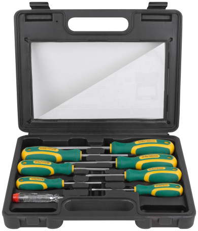 Отвертки "Контур", CrV сталь, прорезиненные ручки, пластиковый кейс, набор 8 шт.