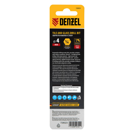 Ceramic tile drill bit 4 mm, cross plate, hex shank// Denzel