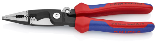 Electrical pliers, 6-in-1, stripping: 0.75 - 1.5 + 2.5 mm2, crimp: 0.5 - 2.5 mm2, L-200 mm, cable cutter, lock, chrome, 1-k handles