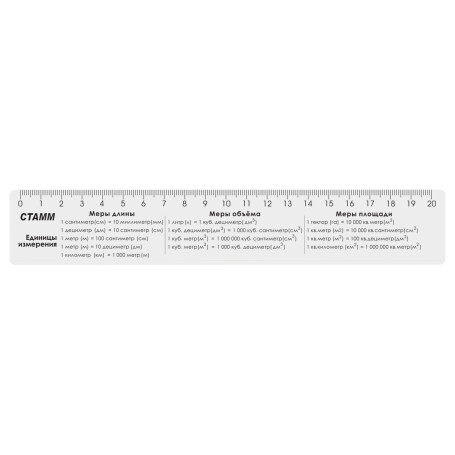 Ruler 20cm STAMM "Units of measurement", with reference material, plastic, transparent, colorless