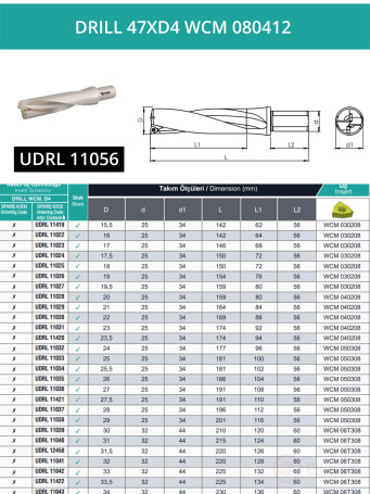DRILL 47XD4 WCM 080412 body drill bit - 47 mm / WCMT 080412 plate