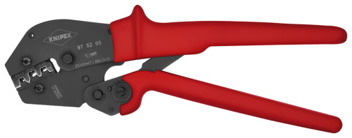 Press pliers for open, non-open, open plugs (4.8 + 6.3 mm), 0.5-6.0 mm2, AWG 20-10, number of sockets: 3, L-250 mm