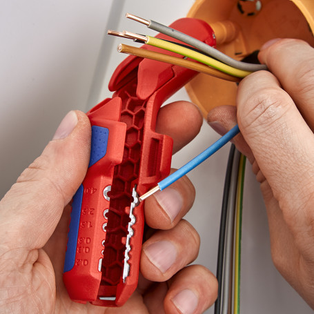 KNIPEX ErgoStrip® stripper for left-handed universal for round, waterproof. cable stripping: 0.2/0.3/0.8/1.5/2.5/4 mm2, Ø8-13 mm, L-135 mm
