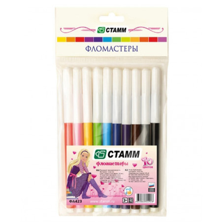 Markers STAMM "Alice", 10 colors, washable, package, European weight
