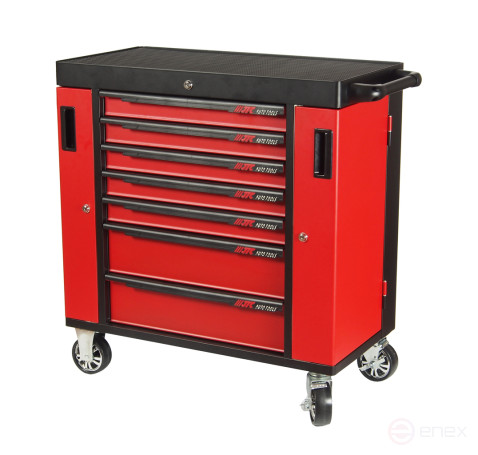 Tool trolley 7 sections red with two side drawers JTC