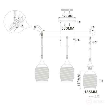 Светильник подвесной (подвес) Rivoli Malady 9123-203 3 х Е27 40 Вт модерн потолочный