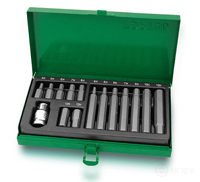 10mm HEX Bit Set with 1/2" Adapter, 15 pieces TOPTUL GAAD1508