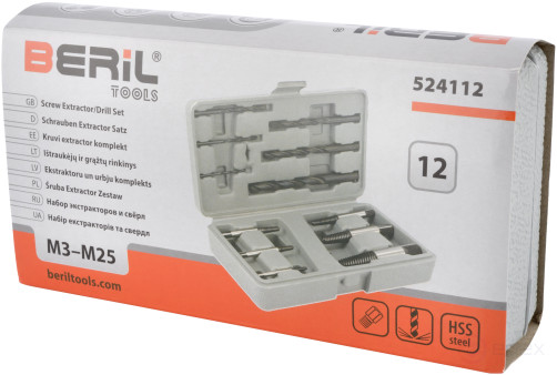 Набор экстракторов и сверл М3-М25 (12шт.пласт/ф) BERIL