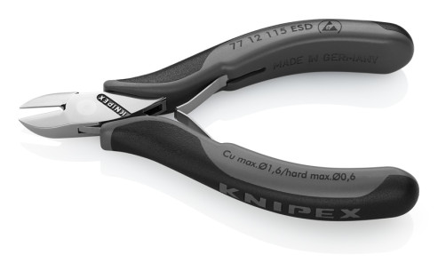 Бокорезы ESD для электроники, круглая головка, мал. фаска, с зажимом, рез: провол. мягк. Ø 0.3-1.6 мм, ср. Ø 1.2 мм, тв. Ø 0.6 мм, L-115 мм, 2-к ручки