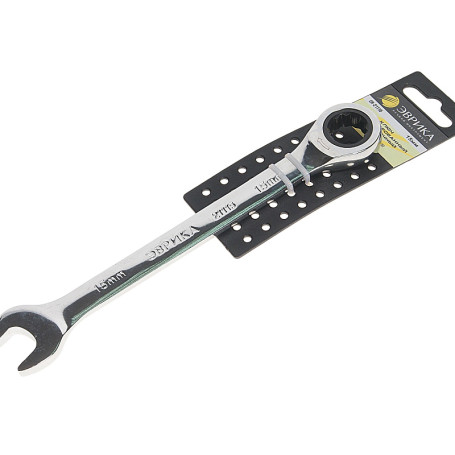 Ключ комбинированный 15мм ER-21115H трещоточный (на держателе) ЭВРИКА /1/10/120