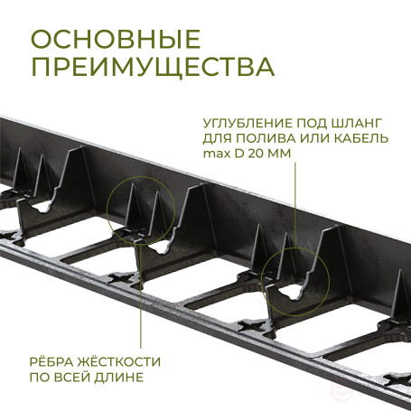 Бордюр садовый пластиковый 12 метров высота 45мм с кольями цвет черный