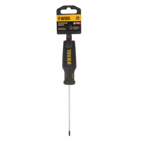 Screwdriver PH0x100 mm, CrV, three-component handle Denzel