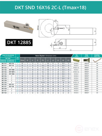 DKT SND 16X16 2C-L (Tmax=18) резец токарный левый отрезной, канавочный 16x16 мм / пластина N123E2-0200