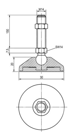 Регулируемая нескользящая опора M14x100 до 900 кг Алтервиа A00024.11108014100