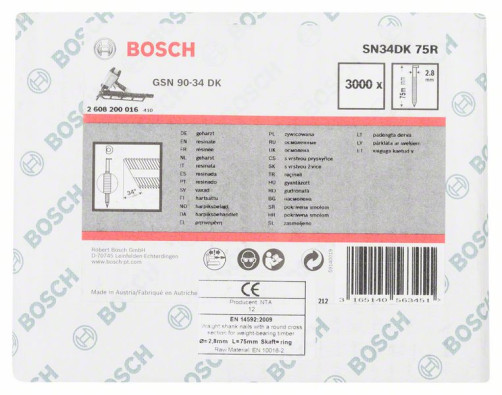 Nails with a D-shaped head SN34DK 75R, in a 2.8 mm, 75 mm clip, without cover, riffle.