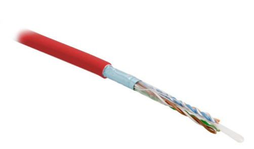 FUTP4-C5E-S24-IN-PVC-RD-305 (305 m) Twisted pair cable, shielded F/UTP, category 5e, 4 pairs (24 AWG), single core (solid), foil shield, PVC, -20°C – +75°C, red - warranty: 15 years component, 25 years system