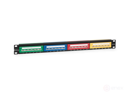 Patch Panel 19" (1U) Ripo, 24 RJ-45 ports, Category 5e, Dual IDC, 45 degree port angle, Color