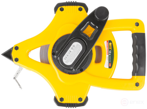 Geodetic tape measure, steel tape, open plastic case, fast-forward, rubberized handle 50 m