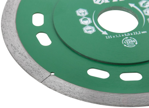 Diamond solid cutting disc (dry and wet cutting), for tiles and porcelain stoneware, 125x1.1x8.0x22.2 mm