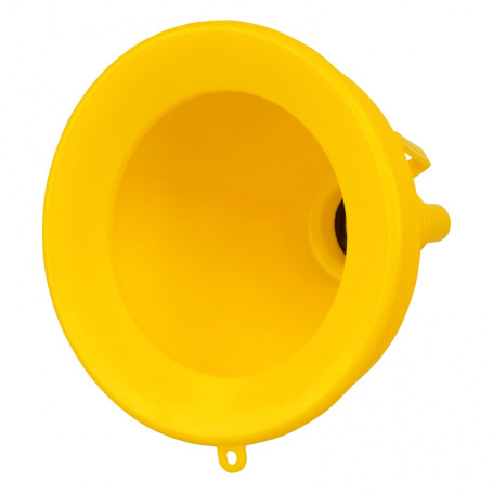 135 mm plastic funnel with metal sieve, flexible tip and Denzel non-spillage