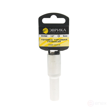 Головка торцевая 9мм 1/2" 6-гранная глубокая L=80мм (с держателем) ЭВРИКА ER-91502H 1/160