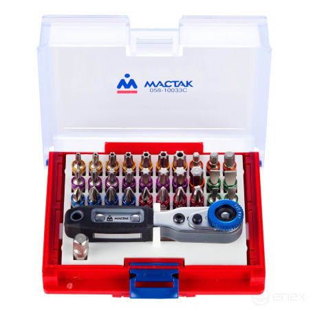 Набор вставок (бит) 1/4", PH, PZ, Hex, Torx, Slotted, 33 предмета МАСТАК 058-10033C