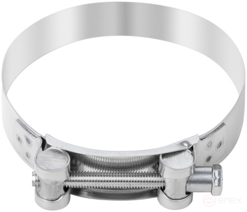 The clamp is a crimping power hinge, stainless steel.steel 104-112 mm