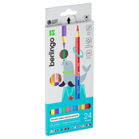 Berlingo "SuperSoft" colored double-sided pencils. Duo", 24 colors, 12 pcs., three gr., sharpened, European weight