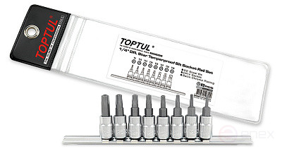 Набор торцевых головок 1/4" TORX с отверстием T8-T40 L=37 мм на планке 8 предметов TOPTUL
