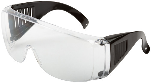 Safety glasses with transparent shackles