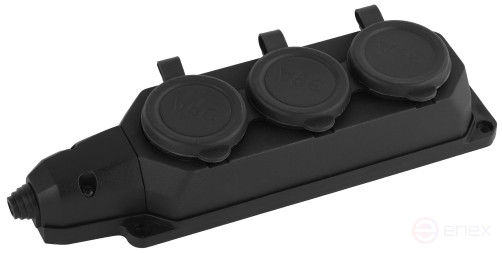 ERA K-3E-B-IP44 rubber pad with earthing 3 sockets 16A IP44 black