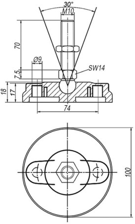 Виброизолятор (буфер резинометаллический) M8x23 до 67 кг KIPP K0568.04004055