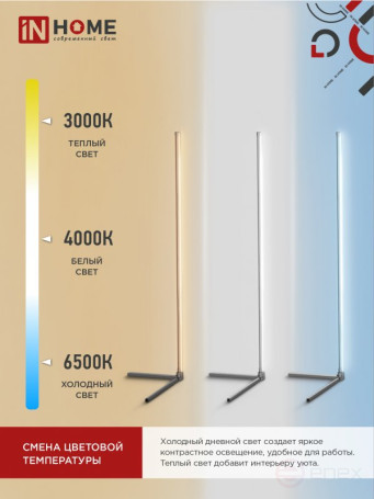 Светильник напольный светодиодный ТСО 01Ч 12Вт RGB, с пультом ДУ, с адаптером ЧЕРНЫЙ IN HOME