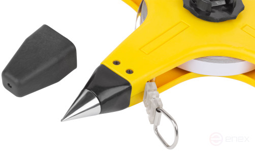 Geodetic tape measure, steel tape, yellow open plastic case, rubberized handle 30 m