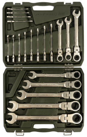 Набор ключей комбинированных трещоточных шарнирных 20 шт., кейс пластик