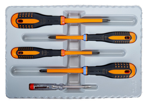 Set of insulated ERGO combination screwdrivers for combination screws Slot /Phillips and Slot / Pozidriv, 7 pcs