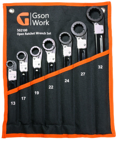 Набор кольцевых трещоточных ключей 13,17,19,22,24,27,32 мм