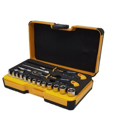 Felo Set of metric heads with a ratchet and a 1/4" ERGONIC screwdriver in a case, 19 pcs 05781956