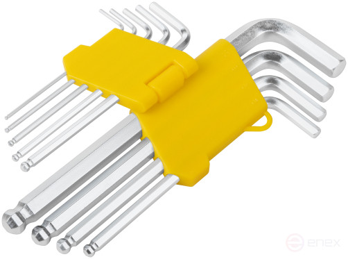 Ключи шестигранные, CrV сталь, 9 шт., 1,5-10 мм, с шаровым наконечником, длинные, в пластиковом держателе