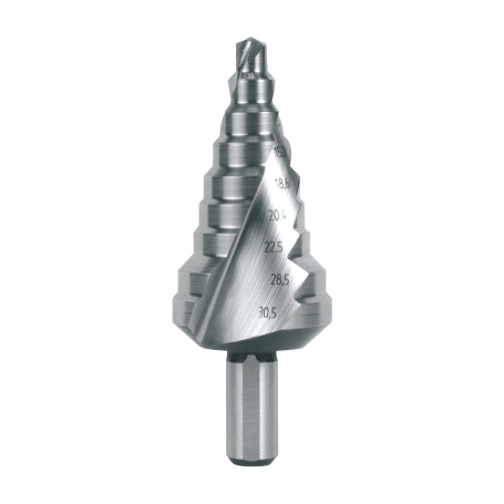 Step drill HSS CBN ground with spiral groove and sharpening of the tip Ø 6,0 - 30,50