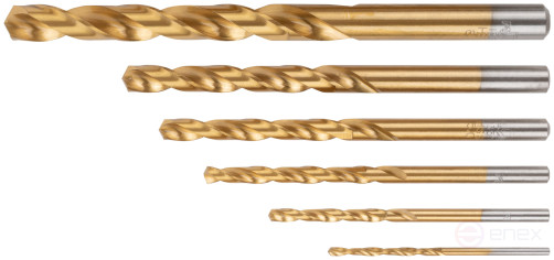 A set of HSS ground metal drills, titanium coating, 135° sharpening angle, layer. case, 6 pcs. (2-3-4-5-6-8 mm)