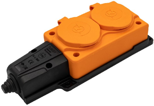 Колодка штепсельная NE-AD 2 гнезда с крышками, с заземлением, оранжевый/черный, каучук